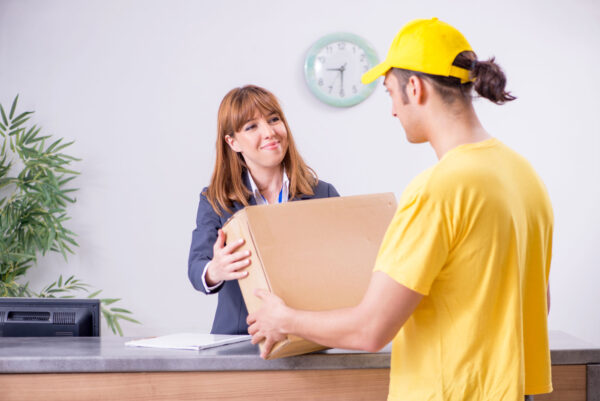 Parcel delivery at a hotel reception